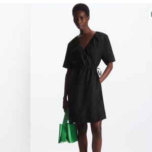 NWT COS  Linen Blend Wrap Dress in Black sz XS